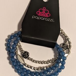 Paparazzi Denim Blue Beaded Multi-Strand Bracelet with Silver Accents